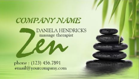Tranquil Zen Spa Massage Therapist Green Bamboo Design Business Cards 