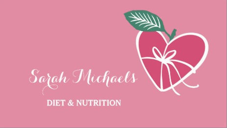 Girly Pink Heart Shaped Apple With Bow For Diet and Nutrition Business Cards