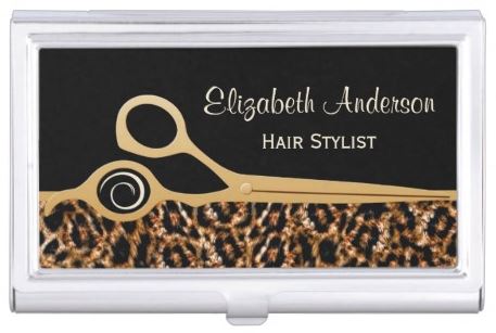 Elegant Black and Gold Leopard Hair Salon Business Card Case