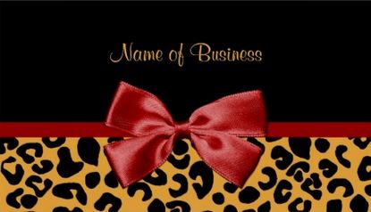 Trendy Black And Gold Leopard Print Elegant Red Ribbon Business Cards
