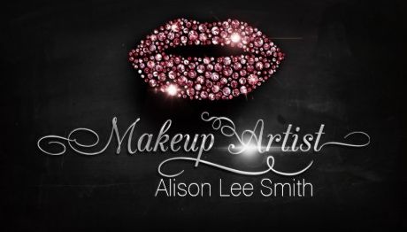 Glitzy Makeup Artist Rosy Pink Diamonds Elegant Sparkle Lips Business Cards
