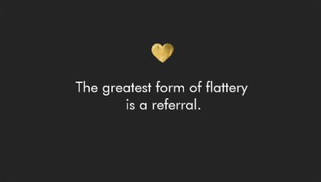 Cute Black and Gold Heart Flattery Referral Card Business Cards