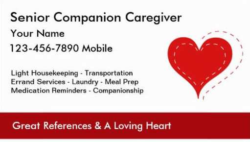 Simple Red Heart of Love Senior Companion Caregiver Business Cards