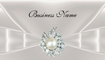 Elegant Bridal White Silk Sophisticated Jeweled Bow Business Cards