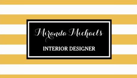 Trendy Horizontal Stripes Yellow and Black Interior Designer Business Cards