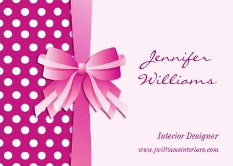 Pretty Fuchsia Pink Polka Dots and Bow Interior Designer Business Cards