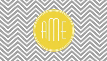 Chic Gray and White Chevron Pattern With Yellow Monogram Business Cards