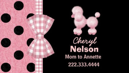 Chic Pink Poodle With Gingham Bow Mommy Calling Card Business Cards