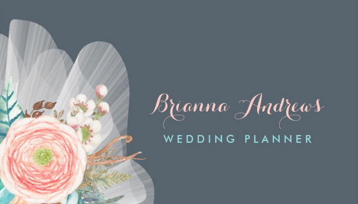 Feminine Peach and Mint Floral Bouquet Elegant Wedding Planner Business Cards