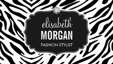 Trendy Black and White Zebra Print Shiny Diamond Fashion Stylist Business Cards