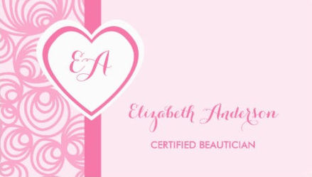 Certified Beautician Girly Pink Heart Monogram Business Cards