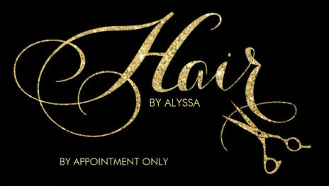 Elegant Black and Gold Glitter Script and Scissors Hair Stylist Business Cards