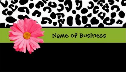 Trendy Black And White Leopard Print Girly Pink Daisy Flower Business Cards