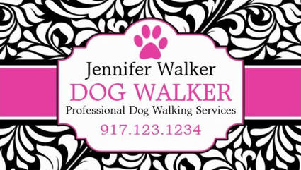 Chic Pink and Black With Damask Professional Dog Walker Business Cards