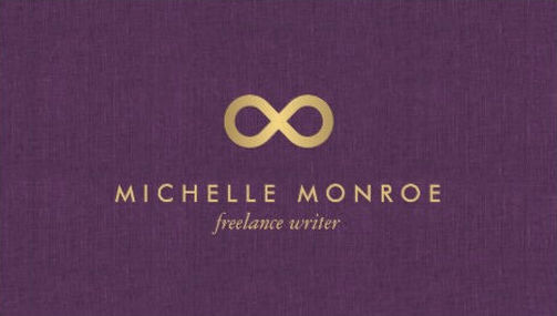 Chic Faux Gold Infinity Symbol on Purple Linen Freelance Writer Business Cards 