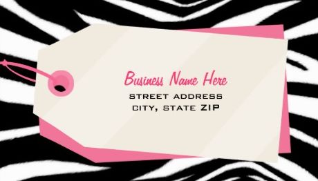 Pink and Black Zebra Print and Shopping Tag Retail Boutique Business Cards