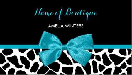 Girly Boutique Chic Giraffe Print Turquoise Blue Ribbon Bow Business Cards