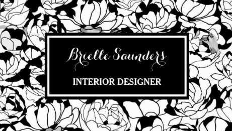 Modern Chic Black and White Floral Girly Interior Designer Business Cards