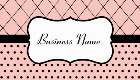Girly Retro Pink and Black Polka Dot and Diamond Tile Pattern Business Cards