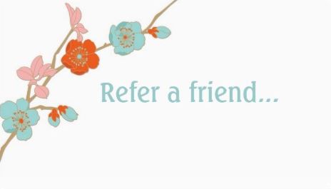 Simple Orange and Teal Orchid Flower Chic Refer a Friend Business Cards 