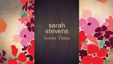 Sophisticated Colorful Floral Interior Designer Wood and Gold Business Cards
