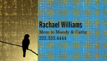 Modern Gold and Blue Bird on a Wire Mommy Play Date Visiting Cards
