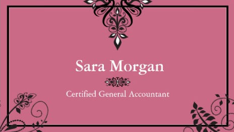 Simple Elegance Pink and Black Filigree Certified Accountant Business Cards