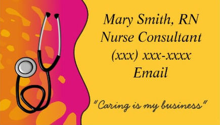 Cool Orange and Pink Stethoscope Nurse Consultant Business Cards