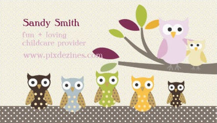 Pretty Polka Dot Owls Cute Bird Child Care Provider Business Cards