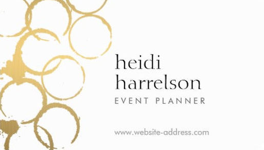 Sophisticated Gold Wine Stains Party and Event Planner Business Cards