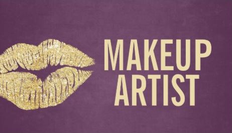 Classy Gold and Purple Gold Glitter Lips Makeup Artist Business Cards