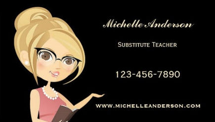 Fun and Stylish Substitute Teacher With Cute Girl With Glasses Business Cards 