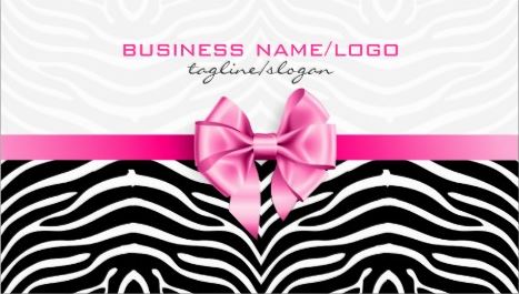 Stylish Black and White Zebra Stripes With Frilly Pink Satin Bow Business Cards 