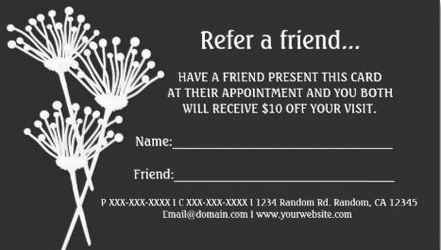 Professional Gray and White Floral Design Refer a Friend Business Cards 