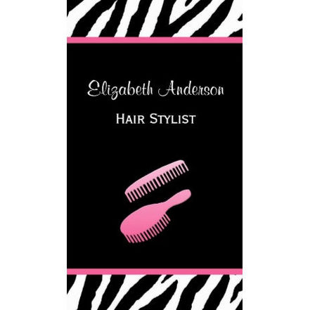 Trendy Brush Pink and Black Zebra Hair Salon Business Cards