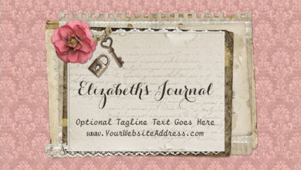 Shabby Pink Victorian Damask Journal Vintage Key and Lock Business Cards