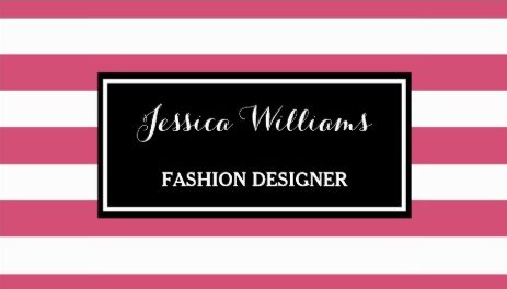 Trendy Hot Pink and Black Horizontal Stripes Fashion Designer Business Cards