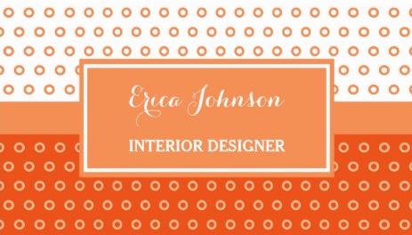 Mod Orange and White Polka Dots Circle Pattern Interior Designer Business Cards
