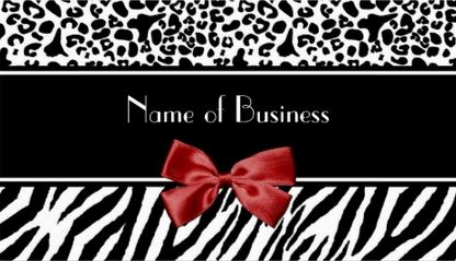 Trendy Black And White Leopard and Zebra Print Red Ribbon Business Cards