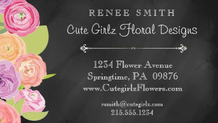 Cute Floral Art on Chalkboard Pretty Floral Design Business Cards