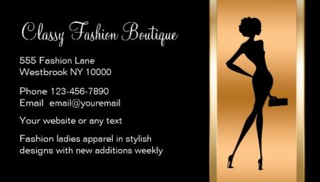 Classy Black and Gold Silhouette Ladies Fashion Boutique Business Cards
