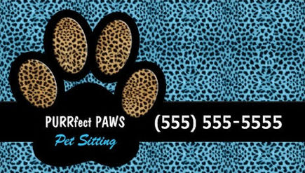 Trendy Blue Cheetah Print Perfect Paws Pet Sitter Business Cards