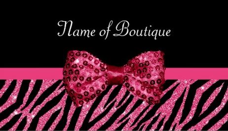 Chic Boutique Pink Glitter Zebra Print Luxe Bow Business Cards