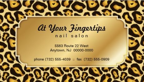 Elegant Gold Jaguar Print Nail Salon Appointment Reminder Business Cards