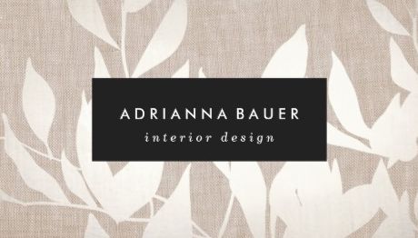 Elegant Modern Leaves Nature Tan Linen Look Interior Design Business Cards