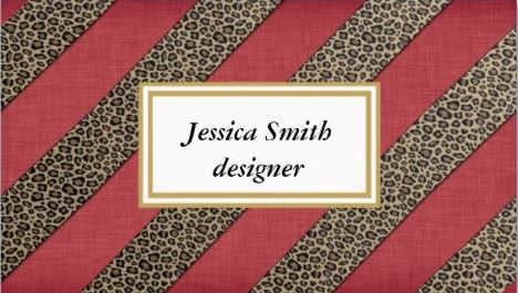 Professional Red Elegant Animal Print Leopard Stripes Business Cards