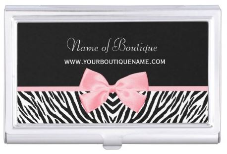 Chic Zebra Print Boutique Light True Pink Ribbon Business Card Case
