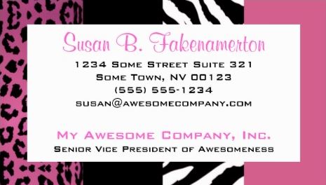 Trendy Pink and Black Animal Print Zebra and Leopard Patterns Business Cards 