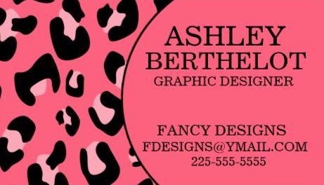 Modern Hot Pin and Black Leopard Print Graphic Designer Business Cards