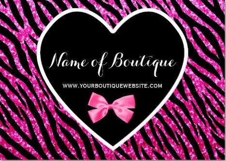 Girly Glam Heart Pink and Black Zebra Print Glitter Boutique Business Cards